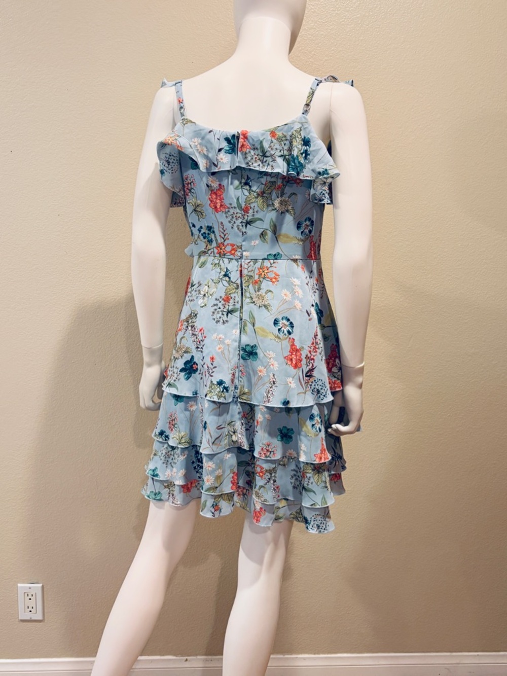 Sanctuary Light Blue Floral Ruffle Tiered Mini Dress Size S Romantic Cottage - Picture 7 of 15